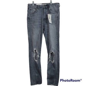 Zara Jeans Straight High Rise Distressed Grey Grunge Button Fly NWT Size 6